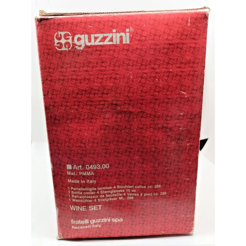 NEW Guzzini Wine Set – Bottle Cooler + 4 Stem Glasses – In Box (Vintage / Unused